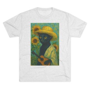 Cat with Guitar T-Shirt — Sunflower Straw Hat Vintage Art Tee